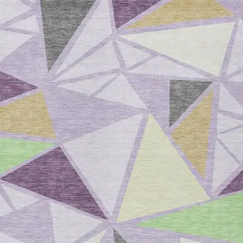 5' X 8' Lavender Purple And Green Geometric Washable Indoor Outdoor Area Rug