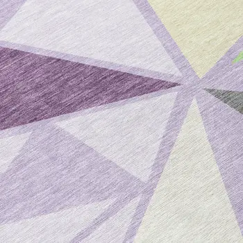 8' Lavender Purple And Green Round Geometric Washable Indoor Outdoor Area Rug