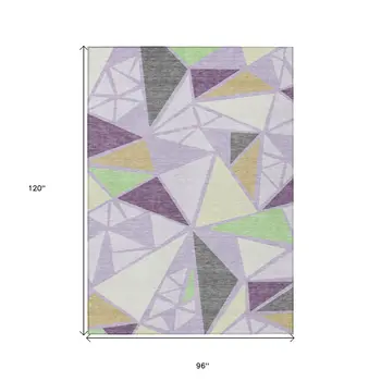 8' X 10' Lavender Purple And Green Geometric Washable Indoor Outdoor Area Rug