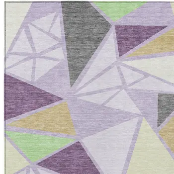 8' X 10' Lavender Purple And Green Geometric Washable Indoor Outdoor Area Rug
