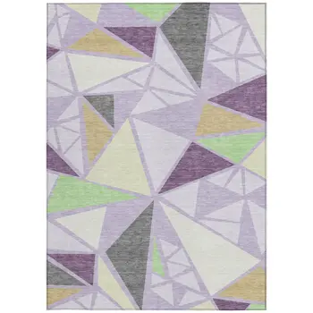 9' X 12' Lavender Purple And Green Geometric Washable Indoor Outdoor Area Rug