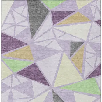 10' X 14' Lavender Purple And Green Geometric Washable Indoor Outdoor Area Rug