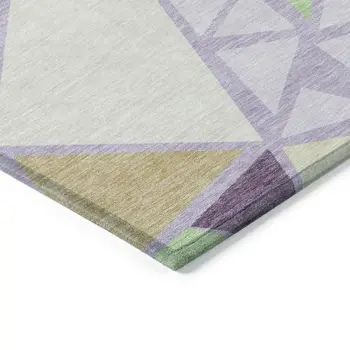 10' X 14' Lavender Purple And Green Geometric Washable Indoor Outdoor Area Rug