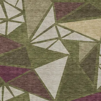 3' X 5' Olive Green Ivory And Burgundy Geometric Washable Indoor Outdoor Area Rug