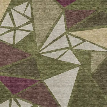 8' X 10' Olive Green Ivory And Burgundy Geometric Washable Indoor Outdoor Area Rug