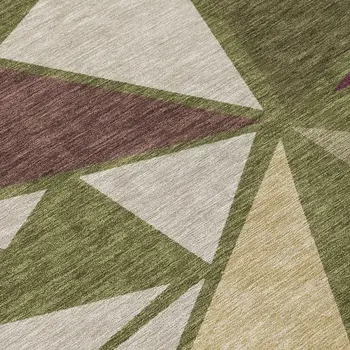 9' X 12' Olive Green Ivory And Burgundy Geometric Washable Indoor Outdoor Area Rug