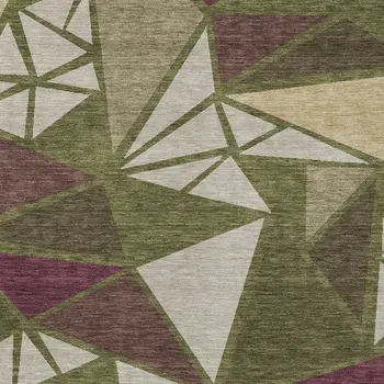 10' X 14' Olive Green Ivory And Burgundy Geometric Washable Indoor Outdoor Area Rug