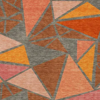 3' X 5' Rust Gray And Pink Geometric Washable Indoor Outdoor Area Rug