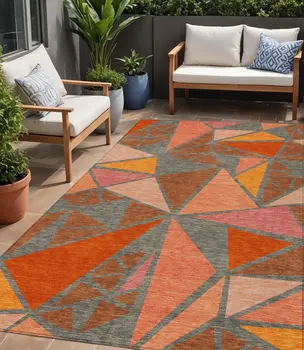 5' X 8' Rust Gray And Pink Geometric Washable Indoor Outdoor Area Rug