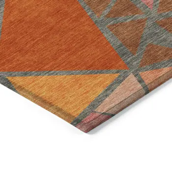 5' X 8' Rust Gray And Pink Geometric Washable Indoor Outdoor Area Rug