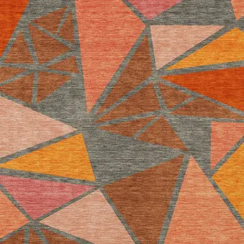 9' X 12' Rust Gray And Pink Geometric Washable Indoor Outdoor Area Rug
