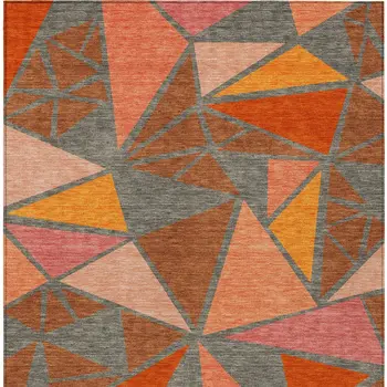 10' X 14' Rust Gray And Pink Geometric Washable Indoor Outdoor Area Rug