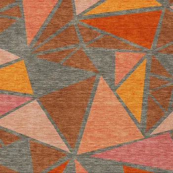 10' X 14' Rust Gray And Pink Geometric Washable Indoor Outdoor Area Rug
