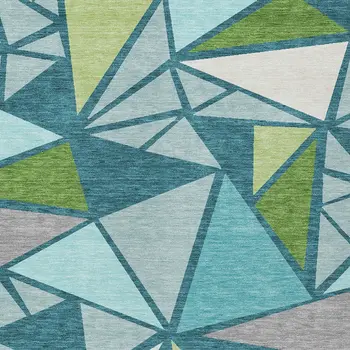 8' X 10' Teal Blue Green And Ivory Geometric Washable Indoor Outdoor Area Rug