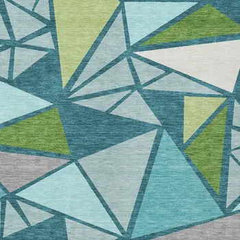 9' X 12' Teal Blue Green And Ivory Geometric Washable Indoor Outdoor Area Rug