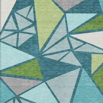 10' X 14' Teal Blue Green And Ivory Geometric Washable Indoor Outdoor Area Rug