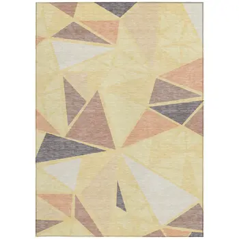 3' X 5' Wheat Brown And Gray Geometric Washable Indoor Outdoor Area Rug