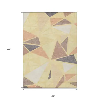 3' X 5' Wheat Brown And Gray Geometric Washable Indoor Outdoor Area Rug