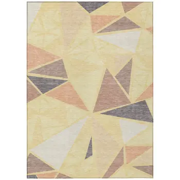 3' X 5' Wheat Brown And Gray Geometric Washable Indoor Outdoor Area Rug