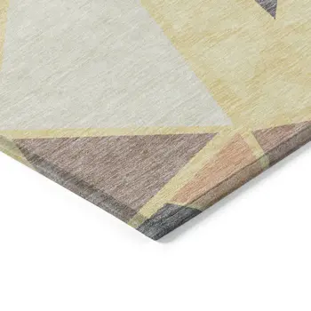 3' X 5' Wheat Brown And Gray Geometric Washable Indoor Outdoor Area Rug