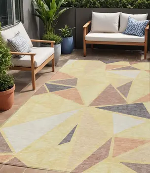 5' X 8' Wheat Brown And Gray Geometric Washable Indoor Outdoor Area Rug