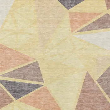 9' X 12' Wheat Brown And Gray Geometric Washable Indoor Outdoor Area Rug