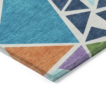 3' X 5' Dark Blue Green And Pink Geometric Washable Indoor Outdoor Area Rug