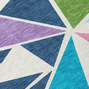 3' X 5' Dark Blue Green And Pink Geometric Washable Indoor Outdoor Area Rug