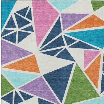 8' X 10' Dark Blue Green And Pink Geometric Washable Indoor Outdoor Area Rug