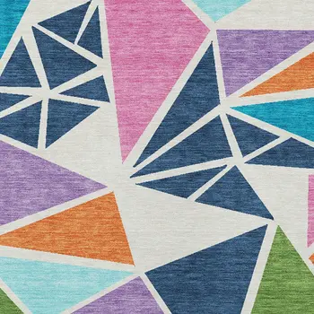 8' X 10' Dark Blue Green And Pink Geometric Washable Indoor Outdoor Area Rug