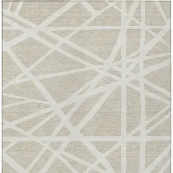 5' X 8' Beige And Ivory Geometric Washable Indoor Outdoor Area Rug