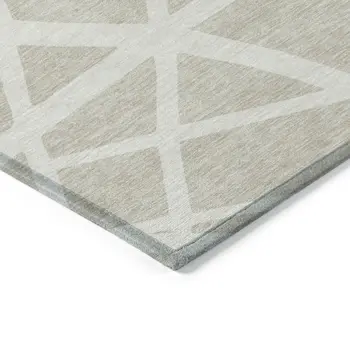 5' X 8' Beige And Ivory Geometric Washable Indoor Outdoor Area Rug
