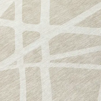 8' Beige And Ivory Round Geometric Washable Indoor Outdoor Area Rug