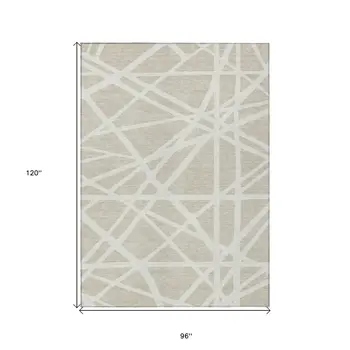 8' X 10' Beige And Ivory Geometric Washable Indoor Outdoor Area Rug