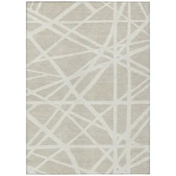 8' X 10' Beige And Ivory Geometric Washable Indoor Outdoor Area Rug