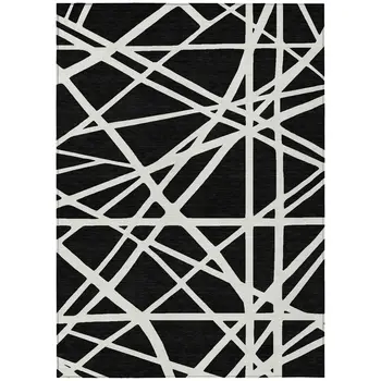 5' X 8' Black And Ivory Geometric Washable Indoor Outdoor Area Rug