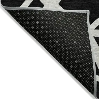 9' X 12' Black And Ivory Geometric Washable Indoor Outdoor Area Rug