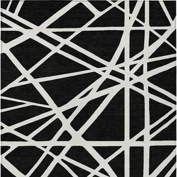 10' X 14' Black And Ivory Geometric Washable Indoor Outdoor Area Rug