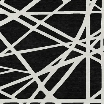 10' X 14' Black And Ivory Geometric Washable Indoor Outdoor Area Rug