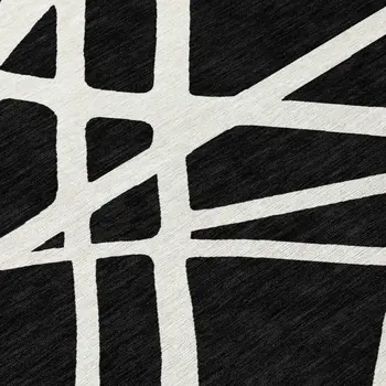10' X 14' Black And Ivory Geometric Washable Indoor Outdoor Area Rug