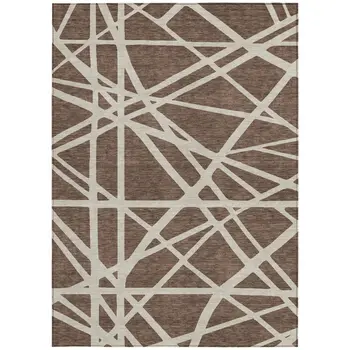 3' X 5' Brown And Beige Geometric Washable Indoor Outdoor Area Rug