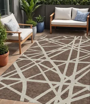 5' X 8' Brown And Beige Geometric Washable Indoor Outdoor Area Rug