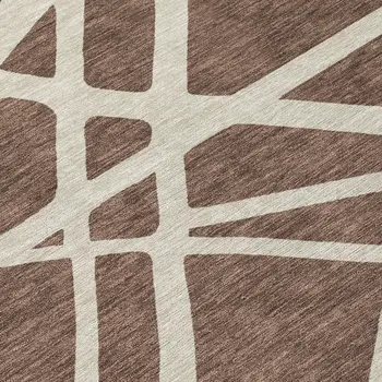 8' Brown And Beige Round Geometric Washable Indoor Outdoor Area Rug