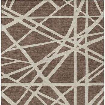 10' X 14' Brown And Beige Geometric Washable Indoor Outdoor Area Rug
