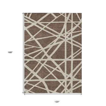 10' X 14' Brown And Beige Geometric Washable Indoor Outdoor Area Rug