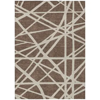 10' X 14' Brown And Beige Geometric Washable Indoor Outdoor Area Rug