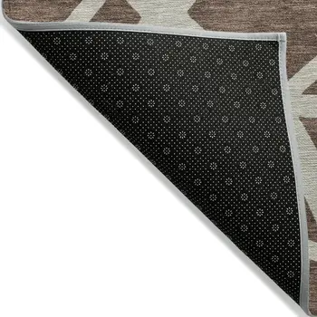 10' X 14' Brown And Beige Geometric Washable Indoor Outdoor Area Rug