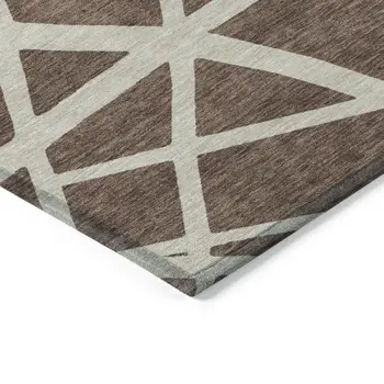 10' X 14' Brown And Beige Geometric Washable Indoor Outdoor Area Rug
