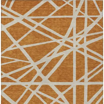 3' X 5' Copper And Beige Geometric Washable Indoor Outdoor Area Rug