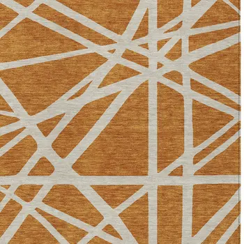 3' X 5' Copper And Beige Geometric Washable Indoor Outdoor Area Rug